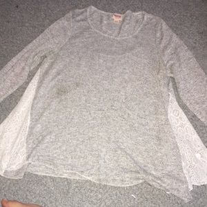 Gray long sleeve sweater with lace on the sides